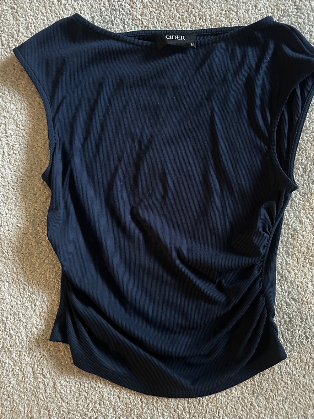Cider Navy Ribbed Side-Ruched Tank